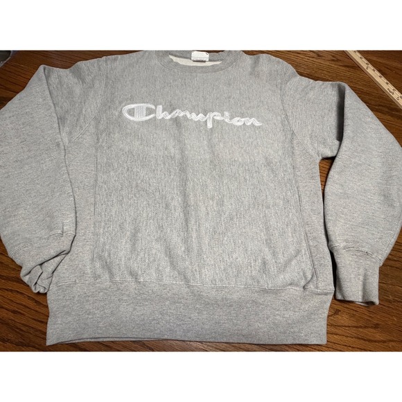 Champion Other - Champion Reverse Weave Sweatshirt Gray Script Logo Pullover Mens Small S